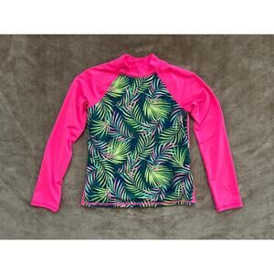 Lands End Rash Guard Swim Shirt Pink/Palms Girls‎ Size Medium